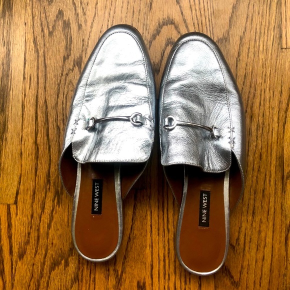 Nine West Shoes - Silver metallic leather Nine West mules 10.5